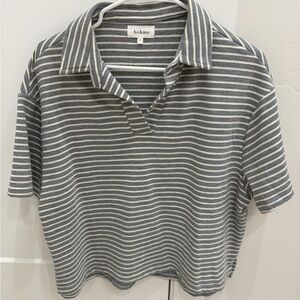Bohme Gray and White Striped Short Sleeve Top